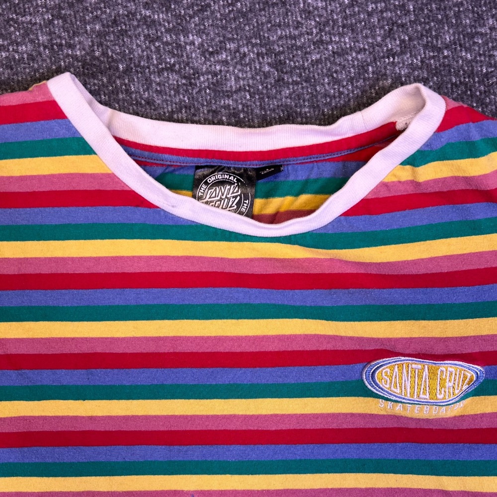 Santa Cruz Striped Shirt Mens Medium Multi-Color Skate Casual Rainbow Logo - Picture 7 of 16